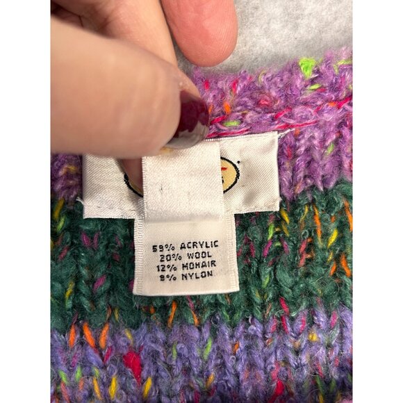 TALBOTS Womens XL VTG Two-Way Zip Cardigan Sweater Multicolor Striped Wool Blend - Picture 4 of 12